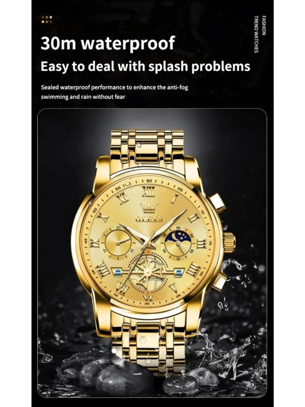 Luxury Waterproof Big Face Stainless Steel Multifunction Men's Watch - Stylish